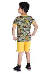 Clothe Funn Boys Animal Printed Half Sleeve T-Shirt & Shorts Set, Olive/Yellow
Half Sleeve T-Shirt & Shorts