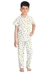 Clothe Funn Boys Graphic Fruit Printed Night Suit, White
Half Sleeves Shirt & Full Pant