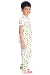 Clothe Funn Boys Graphic Fruit Printed Night Suit, White
Half Sleeves Shirt & Full Pant