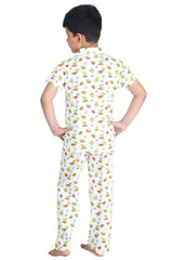 Clothe Funn Boys Graphic Fruit Printed Night Suit, White
Half Sleeves Shirt & Full Pant