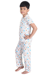 Clothe Funn Boys All-Over Animal Printed Night Suit, White
Half Sleeves Shirt & Full Pant
