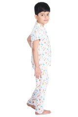 Clothe Funn Boys All-Over Animal Printed Night Suit, White
Half Sleeves Shirt & Full Pant