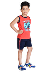 Clothe Funn Boys Ball Printed Sleeveless T-Shirt & Shorts Set, Coral/Navy
Sleeveless T-Shirt & Shorts
