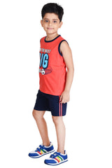 Clothe Funn Boys Ball Printed Sleeveless T-Shirt & Shorts Set, Coral/Navy
Sleeveless T-Shirt & Shorts