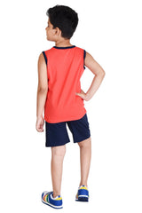 Clothe Funn Boys Ball Printed Sleeveless T-Shirt & Shorts Set, Coral/Navy
Sleeveless T-Shirt & Shorts