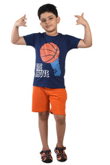 Clothe Funn Boys Basketball Printed Half Sleeve T-Shirt & Shorts Set, Navy/Orange
Half Sleeve T-Shirt & Shorts