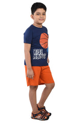 Clothe Funn Boys Basketball Printed Half Sleeve T-Shirt & Shorts Set, Navy/Orange
Half Sleeve T-Shirt & Shorts