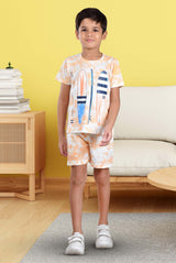 Clothe Funn Boys Board Printed Half Sleeve T-Shirt & Shorts Co-Ord Set, Off-White/Peach
Half Sleeve T-Shirt & Shorts