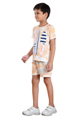 Clothe Funn Boys Board Printed Half Sleeve T-Shirt & Shorts Co-Ord Set, Off-White/Peach
Half Sleeve T-Shirt & Shorts