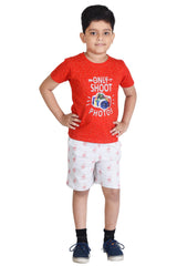Clothe Funn Boys Camera Printed Half Sleeve T-Shirt & Shorts Set, Red/Ecru AOP
Half Sleeve T-Shirt & Shorts