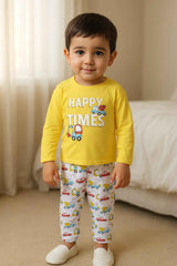 Clothe Funn Boys Full Sleeve Car Printed T-Shirt & Pant Set, Gold/White
Full Sleeve T-Shirt & Pant