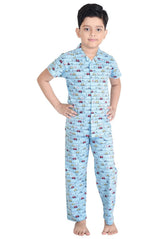 Clothe Funn Boys Car Printed Night Suit, Blue
Half Sleeve Shirt & Full Pant 