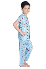 Clothe Funn Boys Car Printed Night Suit, Blue
Half Sleeve Shirt & Full Pant 