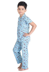 Clothe Funn Boys Car Printed Night Suit, Blue
Half Sleeve Shirt & Full Pant 