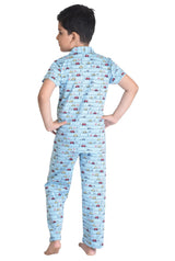 Clothe Funn Boys Car Printed Night Suit, Blue
Half Sleeve Shirt & Full Pant 