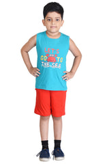 Clothe Funn Boys Crab Printed Sleeveless T-Shirt & Shorts Set, Sea Green/Red
Sleeveless T-Shirt & Shorts