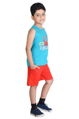 Clothe Funn Boys Crab Printed Sleeveless T-Shirt & Shorts Set, Sea Green/Red
Sleeveless T-Shirt & Shorts
