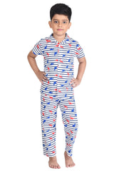 Clothe Funn Boys Dinosaur Printed Night Suit, White
Half Sleeve Shirt & Full Pant