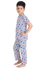 Clothe Funn Boys Dinosaur Printed Night Suit, White
Half Sleeve Shirt & Full Pant