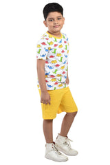 Clothe Funn Boys Dinosaur Printed Half Sleeve T-Shirt & Shorts Set, White/Yellow
Half Sleeve T-Shirt & Shorts