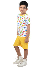 Clothe Funn Boys Dinosaur Printed Half Sleeve T-Shirt & Shorts Set, White/Yellow
Half Sleeve T-Shirt & Shorts