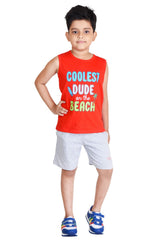 Clothe Funn Boys Dude Printed Sleeveless T-Shirt & Shorts Set, Red/Grey
Sleeveless T-Shirt & Shorts