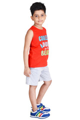 Clothe Funn Boys Dude Printed Sleeveless T-Shirt & Shorts Set, Red/Grey
Sleeveless T-Shirt & Shorts