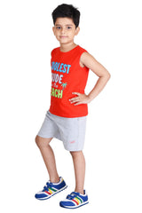 Clothe Funn Boys Dude Printed Sleeveless T-Shirt & Shorts Set, Red/Grey
Sleeveless T-Shirt & Shorts