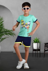 Clothe Funn Boys Dunk Printed Half Sleeve T-Shirt & Shorts Set, Mint Green/Navy
Half Sleeve T-Shirt & Shorts