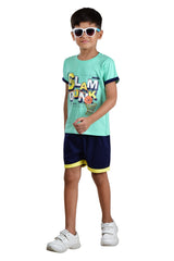 Clothe Funn Boys Dunk Printed Half Sleeve T-Shirt & Shorts Set, Mint Green/Navy
Half Sleeve T-Shirt & Shorts
