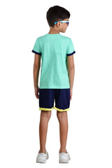 Clothe Funn Boys Dunk Printed Half Sleeve T-Shirt & Shorts Set, Mint Green/Navy
Half Sleeve T-Shirt & Shorts