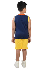 Clothe Funn Boys Fun Printed Sleeveless T-Shirt & Shorts Set, Navy/Yellow
Sleeveless T-Shirt & Shorts