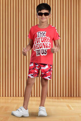 Clothe Funn Boys Future Printed Half Sleeve T-Shirt & Shorts Set, Coral/Military
Half Sleeve T-Shirt & Shorts