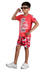 Clothe Funn Boys Future Printed Half Sleeve T-Shirt & Shorts Set, Coral/Military
Half Sleeve T-Shirt & Shorts