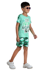 Clothe Funn Boys Future Printed Half Sleeve T-Shirt & Shorts Set, Sea Green/Military
Half Sleeve T-Shirt & Shorts