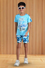 Clothe Funn Boys Future Printed Half Sleeve T-Shirt & Shorts Set, T.Blue/Military
Half Sleeve T-Shirt & Shorts