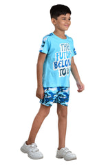 Clothe Funn Boys Future Printed Half Sleeve T-Shirt & Shorts Set, T.Blue/Military
Half Sleeve T-Shirt & Shorts