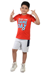 Clothe Funn Boys Game Printed Half Sleeve T-Shirt & Shorts Set, Red/Ecru Melange
Half Sleeve T-Shirt & Shorts