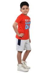 Clothe Funn Boys Game Printed Half Sleeve T-Shirt & Shorts Set, Red/Ecru Melange
Half Sleeve T-Shirt & Shorts