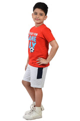 Clothe Funn Boys Game Printed Half Sleeve T-Shirt & Shorts Set, Red/Ecru Melange
Half Sleeve T-Shirt & Shorts