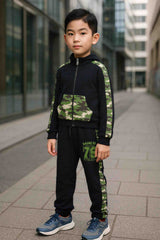 Clothe Funn Boys Camouflage Printed Full Sleeve Jacket & Track Pant Set, Black
Full Sleeve Jacket & Track Pant
