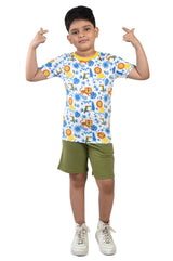 Clothe Funn Boys Jungle Printed Half Sleeve T-Shirt & Shorts Set, Off-White/Olive
Half Sleeve T-Shirt & Shorts