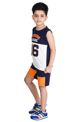 Clothe Funn Boys Junior Printed Sleeveless T-Shirt & Shorts Set, Navy/Orange
Half Sleeve T-Shirt & Shorts