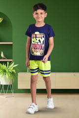 Clothe Funn Boys Lazy Printed Half Sleeve T-Shirt & Shorts Set, Navy/Acid Green
Half Sleeve T-Shirt & Shorts