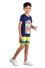 Clothe Funn Boys Lazy Printed Half Sleeve T-Shirt & Shorts Set, Navy/Acid Green
Half Sleeve T-Shirt & Shorts