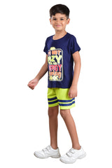 Clothe Funn Boys Lazy Printed Half Sleeve T-Shirt & Shorts Set, Navy/Acid Green
Half Sleeve T-Shirt & Shorts