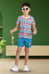 Clothe Funn Boys Leaf Printed Half Sleeve T-Shirt & Shorts Set, White AOP/Teal
Half Sleeve T-Shirt & Shorts