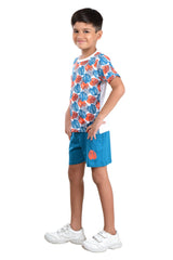 Clothe Funn Boys Leaf Printed Half Sleeve T-Shirt & Shorts Set, White AOP/Teal
Half Sleeve T-Shirt & Shorts