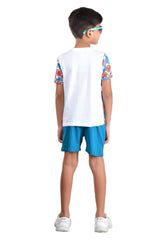 Clothe Funn Boys Leaf Printed Half Sleeve T-Shirt & Shorts Set, White AOP/Teal
Half Sleeve T-Shirt & Shorts