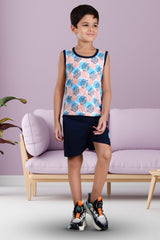 Clothe Funn Boys Leaf Printed Sleeveless T-Shirt & Shorts Set, T.Blue/Navy
Sleeveless T-Shirt & Shorts